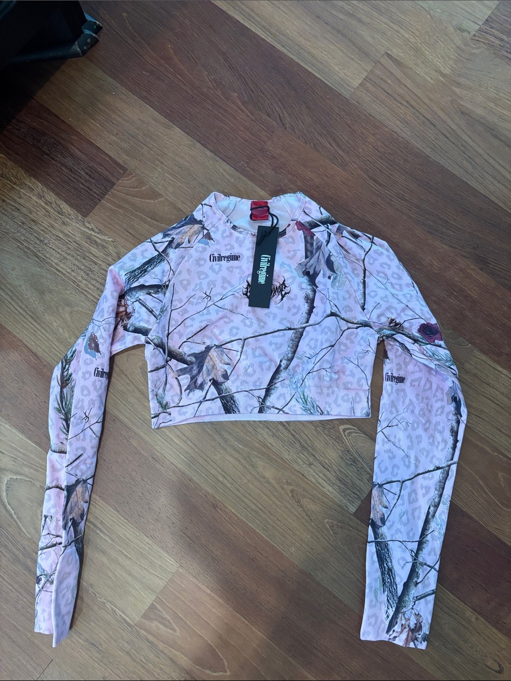 Civil Regime Pink Camo Crop Long-Sleeve Top